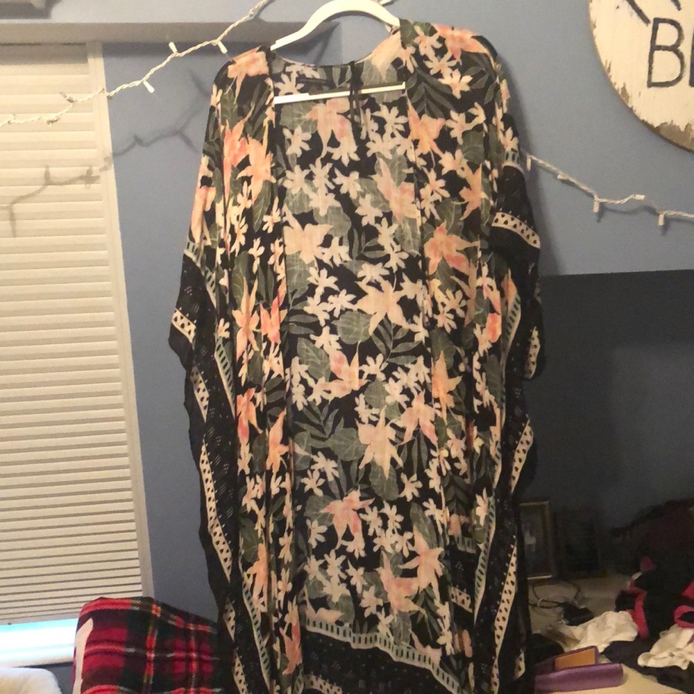 Long floral print cardigan